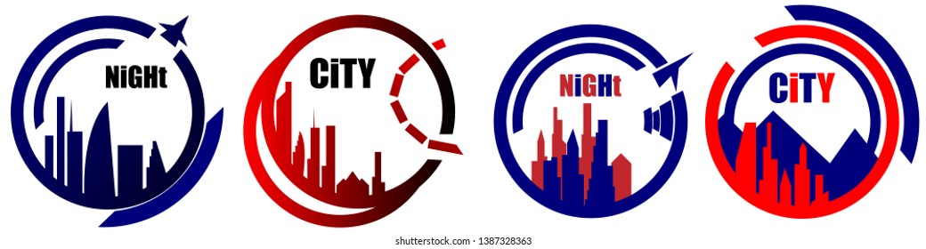 Set of modern abstract design, icon with the image of the city. The city is enclosed in a circle. Vector illustration.