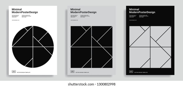 Set of modern abstract design templates with simple geometric shapes. Black & white background. Applicable for covers, brochures, flyers, presentations, identity, banners. Vector illustration. Eps10