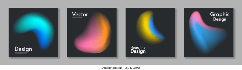 Set of modern abstract design with vibrant gradient spheres on a dark background. Glowing and futuristic shapes create. Perfect for digital art, posters, and presentations. Vector illustration.