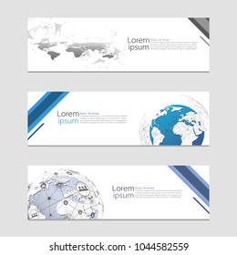 Set of modern abstract design web banners template. Global network connection. World map point and line composition concept of global business. Vector illustration