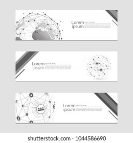 Set of modern abstract design web banners template. Global network connection. World map point and line composition concept of global business. Vector illustration