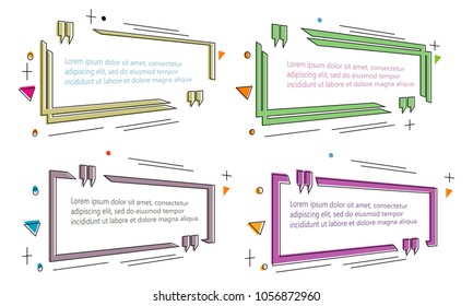 set of modern abstract doodle polygonal geometric quote box bubble speech talk frame dialog marks quotation template illustration vector