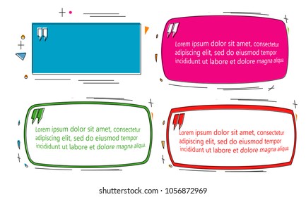 set of modern abstract doodle polygonal geometric quote box bubble speech talk frame dialog marks quotation template illustration vector