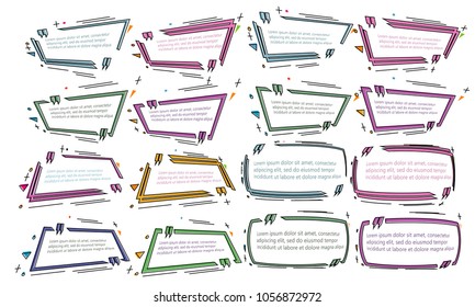 set of modern abstract doodle polygonal geometric quote box bubble speech talk frame dialog marks quotation template illustration vector