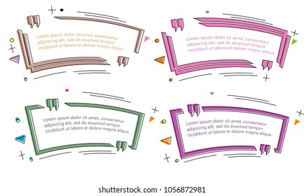 set of modern abstract doodle polygonal geometric quote box bubble speech talk frame dialog marks quotation template illustration vector