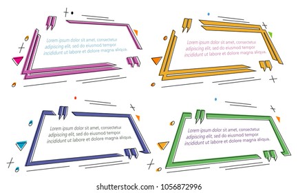 set of modern abstract doodle polygonal geometric quote box bubble speech talk frame dialog marks quotation template illustration vector