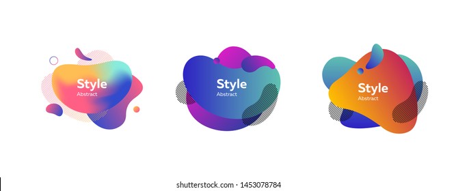 Set of modern abstract dynamical shapes. Gradient banners with flowing liquid shapes. Template for design of logo, flyer or presentation. Vector illustration