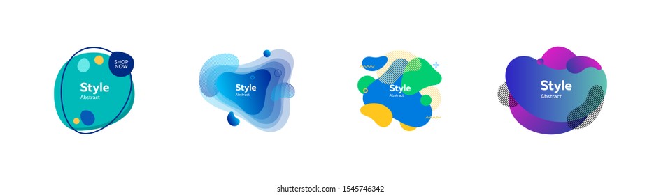 Set of modern abstract dynamical shapes. Gradient banners with flowing liquid shapes. Template for design of logo, flyer or presentation. Vector illustration