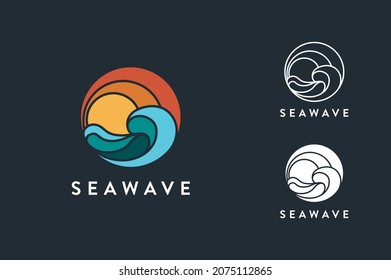 Set modern abstract flat colorful sea wave logo icon vector template on dark background