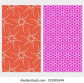 set of Modern abstract floral pattern. vector illustration. for invitation, bridal, wedding, wallpaper. Red, purple background