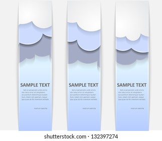 set of modern, abstract flyers. blue background with clouds