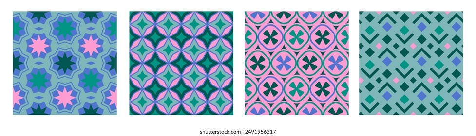 Set of modern abstract geometric patterns. Collection of patterns with simple shapes. Vector illustration