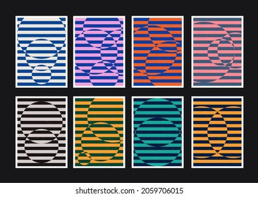 Set of Modern Abstract Geometric Posters. Cool Stripes Pattern. Op Art Vector Illustration.