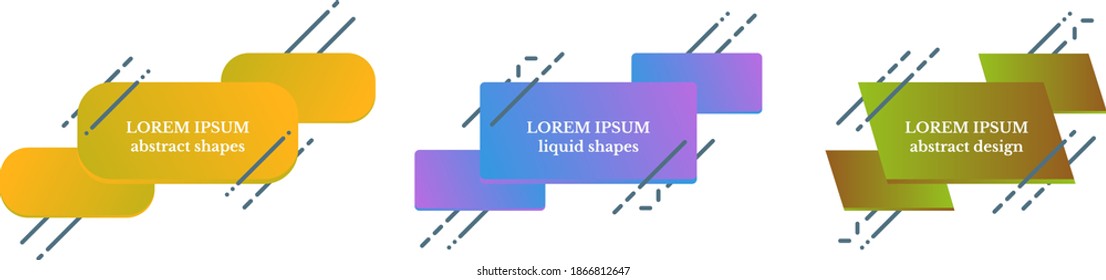 Set of modern abstract geometric shapes. Fluid gradient elements. Template for banner, logo, flyer and presentation. Vector illustration.