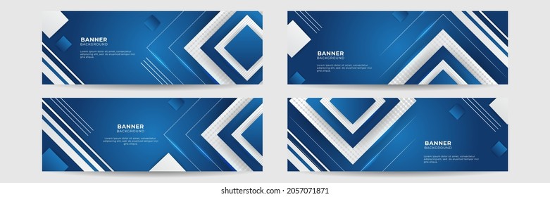 Set of modern abstract gradient dark navy blue banner background