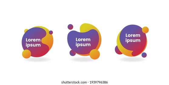 Conjunto de plantillas modernas de elementos gráficos abstractos para banner o comillas, formas dinámicas líquidas con gradiente, ilustración vectorial