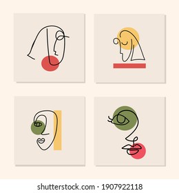 set of modern abstract hand drawn faces. vector illustration