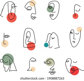 set of modern abstract hand drawn faces