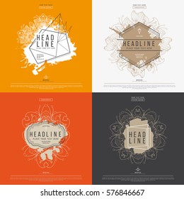 Set of modern abstract hand drawn floral splash label with lettering. Hand drawn labels. Sign label,textured emblem. Vector illustration