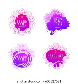 Set of modern abstract hand drawn splash blob label with lettering. Hand drawn labels. Sign label, textured emblem. Vector illustration