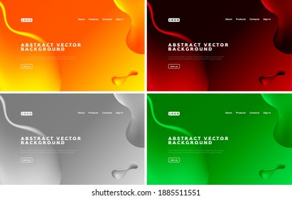 Set of Modern Abstract Holographic Vector Background, Design For Cover, Landing Page Template, Fluid Shapes, EPS 10