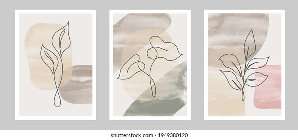Conjunto de hojas abstractas modernas con diferentes formas para el arte de la decoración de paredes, cartón postal o cubierta de folletos. Diseño de ilustraciones vectoriales EPS10.