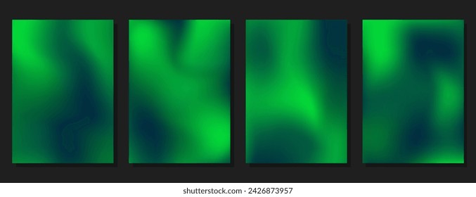 Set of modern  abstract liquid background a4 with northern lights effect. Dynamic gradient blurred waves. Trendy vector banner for cover, presentation, magazine, flyer, poster.