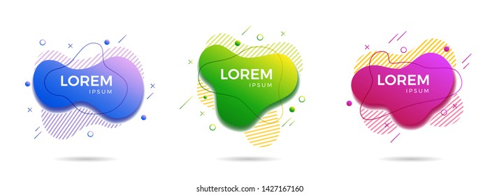 Set of modern abstract liquid banners. Fluid gradient elements for advertising text, banner, presentation, social media post, web or print design. Vol.2