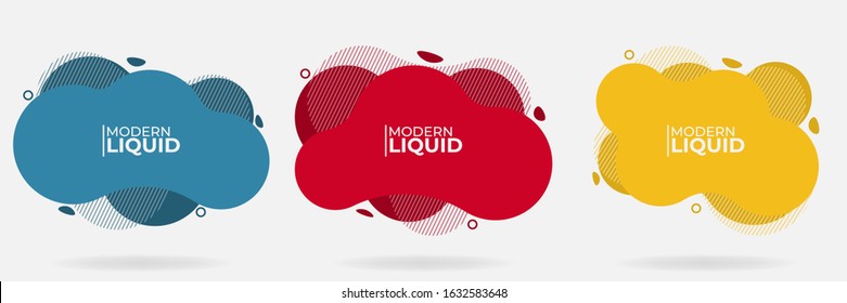 Set of Modern Abstract Liquid or fluid with stripes shape element vector banner. Flat design geometric blue, yellow, red template. Element can be used for web and print design. EPS 10