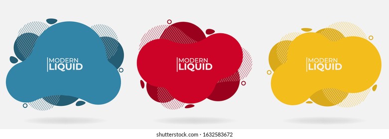 Set of Modern Abstract Liquid or fluid with stripes shape element vector banner. Flat design geometric blue, yellow, red template. Element can be used for web and print design. EPS 10