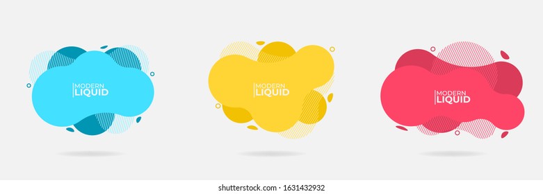 Set of Modern Abstract Liquid shape element vector banner. Flat design geometric blue, yellow, red template. can be used for web and print design. EPS 10