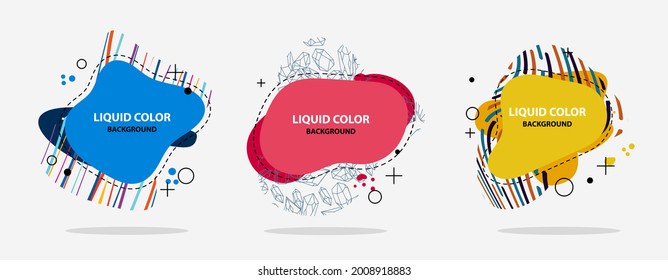 
Conjunto de formas líquidas abstractas y banners modernos. Olas de gradiente aisladas con líneas geométricas, puntos. Ilustración vectorial. Diseño fluido. Bandas vibrantes. Ilustración vectorial.