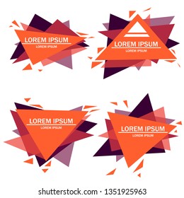 Set of modern abstract logo for banners. Triangles red colorful logo. Flat geometric shapes with text. Vector illustration on white background.