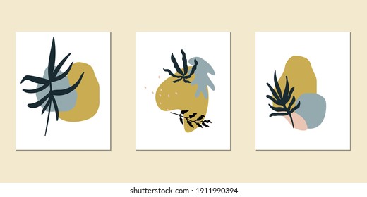 Set of modern abstract postcard templates. Vector floral collages. Design for social networks, wallpapers, cards, prints, wall decorations.