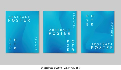 Set of modern abstract posters in blue tones with soft gradients and fluid textures. Ideal for graphic design projects, digital templates, or creative backgrounds in sleek themes.