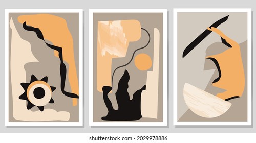 Set of modern abstract posters. Contemporary minimalist wall art with different shapes. Flat vector illustration