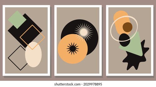 Conjunto de afiches abstractos modernos. Arte mural minimalista contemporáneo con diferentes formas geométricas y figuras. Ilustración vectorial plana