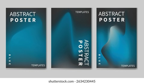  Set of modern abstract posters in dark blue tones with soft gradients and fluid textures. Ideal for graphic design projects, digital templates, or creative backgrounds in sleek themes.
