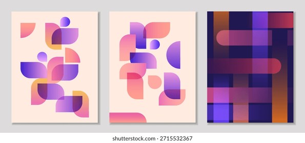 Conjunto de carteles abstractos modernos con Formas geométricas, Gradientes lisos y colores suaves. Arte minimalista contemporáneo de la pared para la decoración interior, marca, impresión y diseño digital.