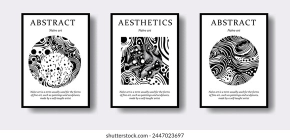 Set of modern abstract posters with geometrical textured shapes. Contemporary zentangle style. 