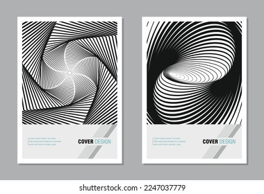 Set of modern abstract posters with optical wave lines. future, trendy modern graphic design In techno style, psychedelic art, prints for book covers, corporate brochures, etc.