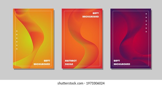 Set Of Modern Abstract Radial Gradient Cover Background With Minimal Wave Element. Can Be Used For Banner, Poster, Wallpaper Or Presentation.