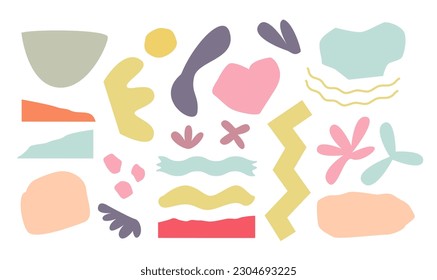 Set of modern abstract shapes and figures. Trendy pastel and retro colors. Contemporary art. Isolated elements on white background