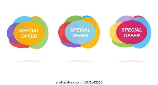 Set of modern abstract special offer icon banners.Tag special offer with round colorful vector shape. Vector illustration. 
