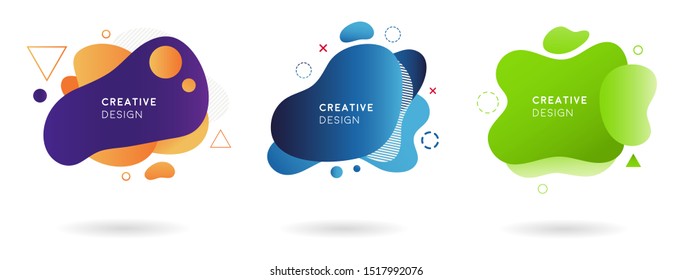 Set of modern abstract trendy elements isolated background. Dynamic fluid gradient color. Template design ads, banner, logo, promotion, sale, presentation, science. Vector illustration, liquid shape