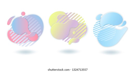 Set modern abstract vector banner. Abstract liquid shape, halftone patterns. 3D paper cut shapes isolated on white background.