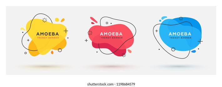 Set of modern abstract vector banners. Flat geometric shapes of different colors with black outline in memphis design style. Template ready for use in web or print design. - Shutterstock ID 1198684579