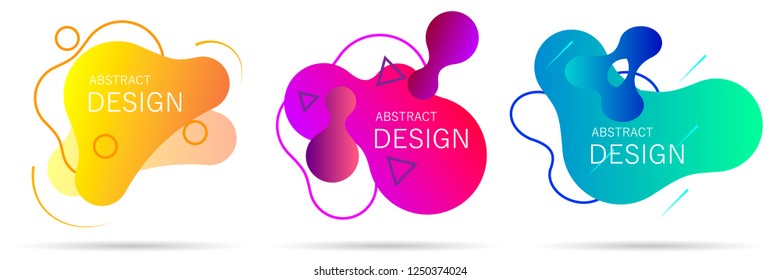 Set of modern abstract vector banners. Flat geometric shapes of different colors with black outline in memphis design style. Template ready for use in web or print design. Vector illustration EPS10.