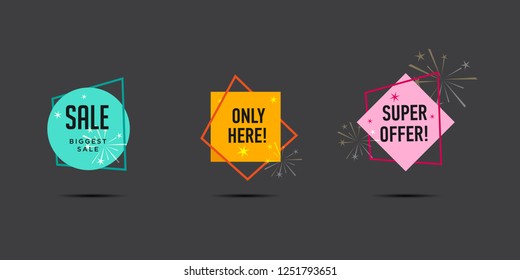 Set of modern abstract vector banners. Discount offer price label, symbol for advertising campaign in retail, sale promo marketing, ad offer on shopping. Template ready for use in web or print design
