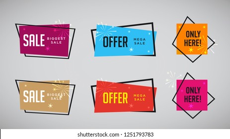 Set of modern abstract vector banners. Discount offer price label, symbol for advertising campaign in retail, sale promo marketing, ad offer on shopping. Template ready for use in web or print design